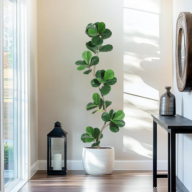 GarveeHome Artificial Fiddle Leaf Fig Tree - 6FT Fake Plant with Black Nursery Planter, Large Fake Tree for Home or Office Decor - Artificial Plants Indoor Outdoor,Housewarming Gift