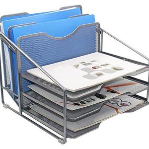 EasyPAG Mesh Desk File Organizer with 3 Horizontal Tray and 2 Upright Holder Silver