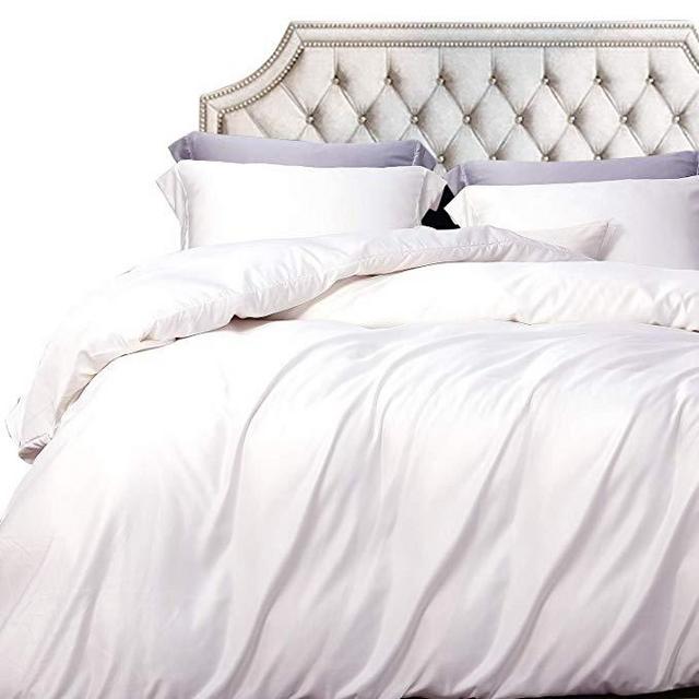Silky Satin Duvet Cover Set Solid Color, Ultra Luxury and Soft, Hidden Zipper Design, White, King