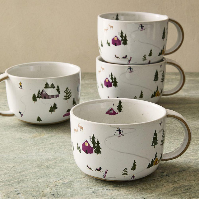 Holiday Skiers Oversized Mug, Set of 4