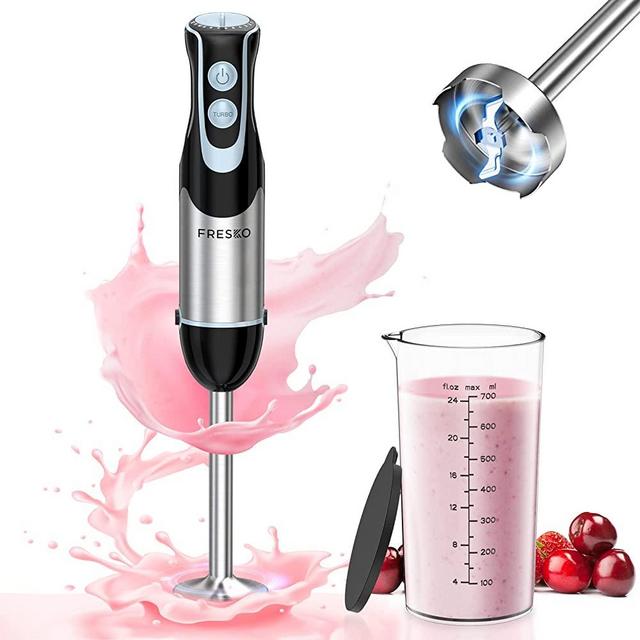 GreenLife Immersion Electric Handheld Stick Blender with Stainless Steel  Blades, Whisk, Frother, Measuring Cup and Lid, Soups, Puree, Cake