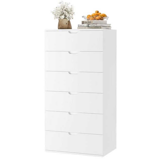 FOTOSOK White Dresser, Tall White Dresser with 6 Drawers, Modern Wood Chest of Drawers 6 Drawer Dresser with Large Capacity, 15.7" x 23.6" x 47"