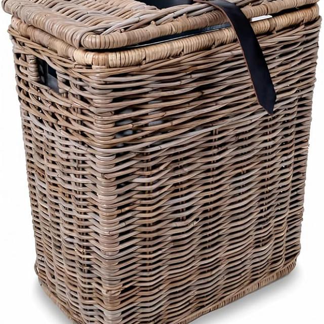 The Basket Lady Drop-in Wicker Rectangular Trash Basket with Metal Liner, 20 in L x 13 in W x 24 in H, Serene Grey…