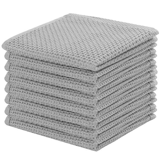 100% Cotton Kitchen Dish Cloths, 8-Pack Waffle Weave Ultra Soft Absorbent Dish Towels Washcloths Quick Drying Dish Rags, 12x12 Inches, Light Gray