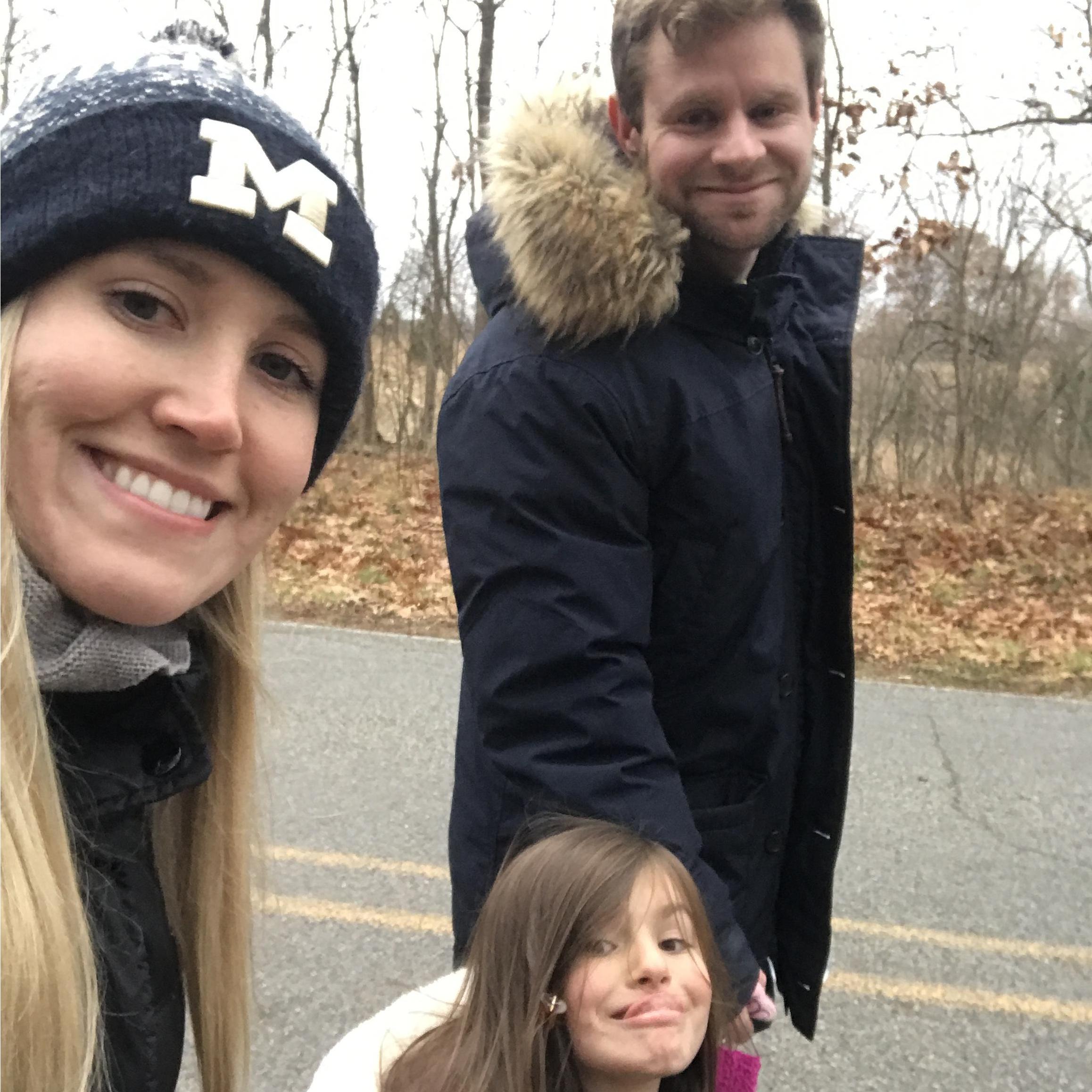 Taking a walk around the Twin Lakes in Emily's hometown, Dowagiac, MI, with Josie
