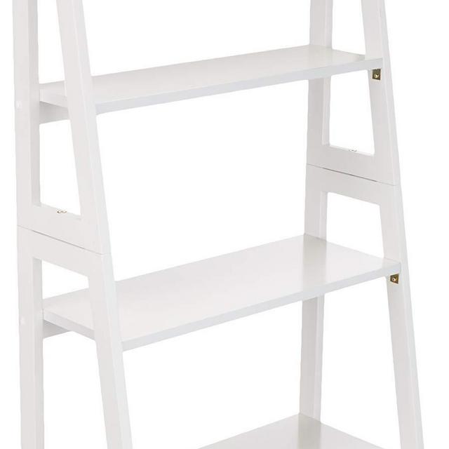 AmazonBasics Modern 5-Tier Ladder Bookshelf Organizer with Solid Rubber Wood Frame, White
