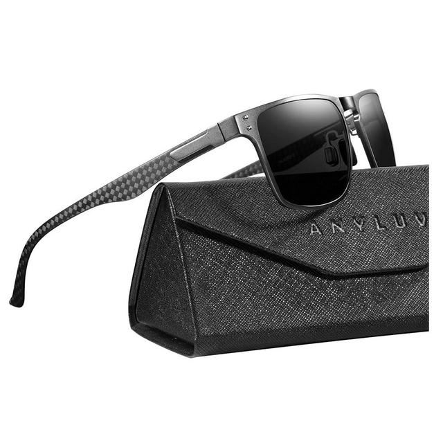 ANYLUV Mens Sunglasses Polarized, Luxury Carbon Fiber Temple Sunglasses for Men, Rectangle Style UV Protection for Fishing