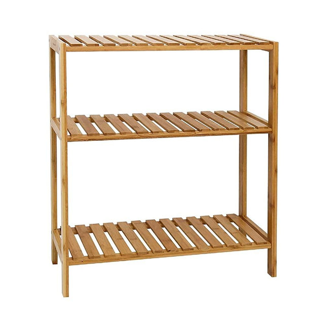 Kinbor Bamboo Rack Multifunctional Bathroom Kitchen Living Room Holder Plant Flower Stand Utility Storage Shelf (3-Tier)