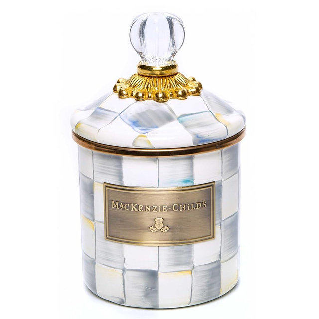MACKENZIE-CHILDS Sterling Check Enamel Canister, Gray-and-White Kitchen Storage Container with Lid, Demi