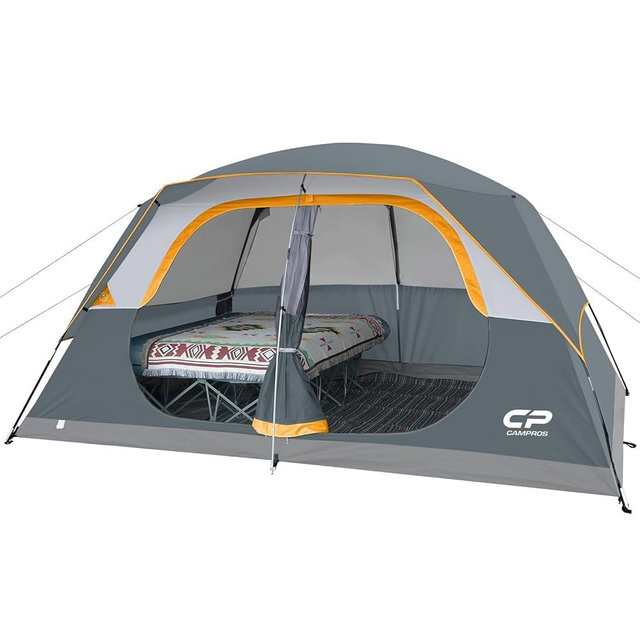 CAMPROS CP Upgraded 6/8 Person Camping Tents, Waterproof Windproof Family Tent with Larger Mesh Windows & Door, Double Layer, Easy Set Up, All-Season Dome Tent with Top Rainfly & Carry Bag