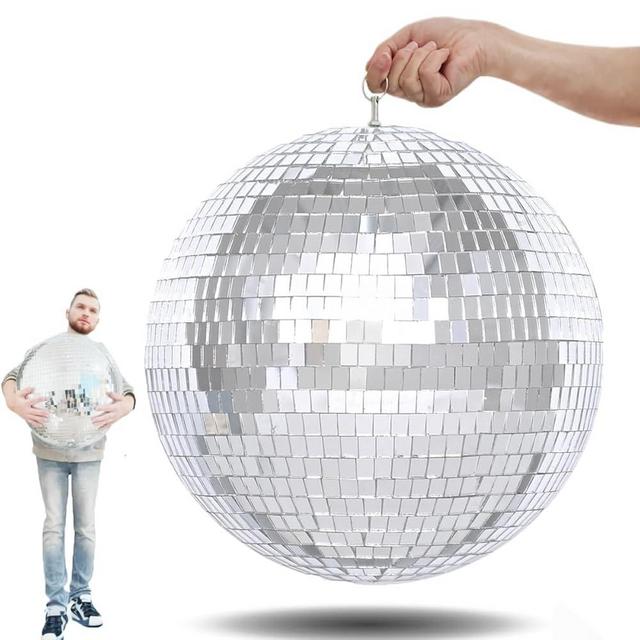 16 Inch Large Mirror Disco Ball Decor, Rotating Hanging Disco Ball for Outdoor DJ Club Party, Weddings, Holiday Decor, Mirror Ball with Hanging Ring