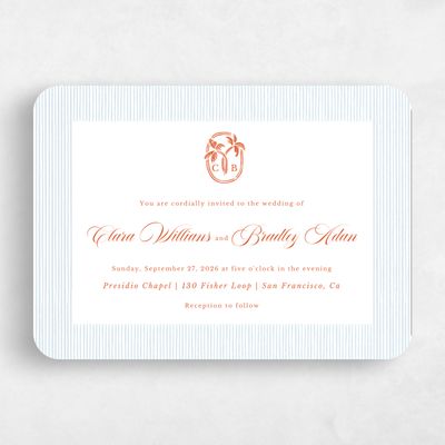 Orange Rounded Wedding Invitation - Seychelles Landscape