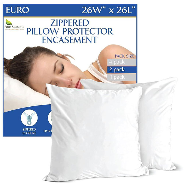 Euro Size Pillow Protectors (Set of 2) - European Square 26x26 Pillow Covers Waterproof Hypoallergenic Dust Proof Zippered Encasement