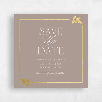 Rich Taupe, Brown Wedding Save the Date - Dakota Square Foil
