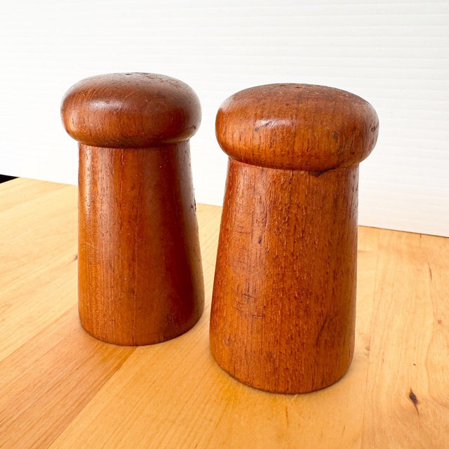 Vintage Mid Century Modern, Teak, Mushroom Salt & Pepper Shakers