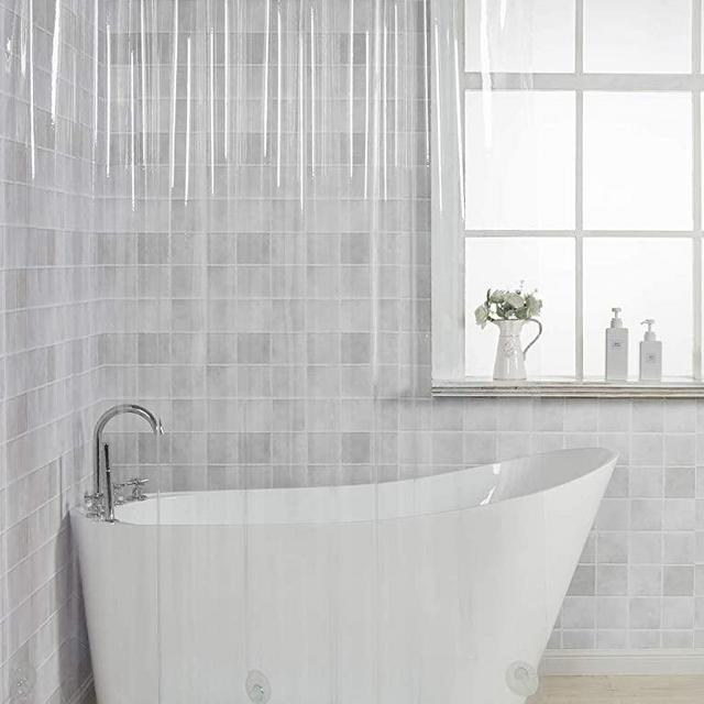 AmazerBath 12 Gauge Heavy Duty Crystal Clear Thick Shower Curtain Liner with Heavy Duty Clear Stones and 12 Grommet Holes Waterproof Bathroom Plastic Shower Curtain Liner-72 x 72 Inches