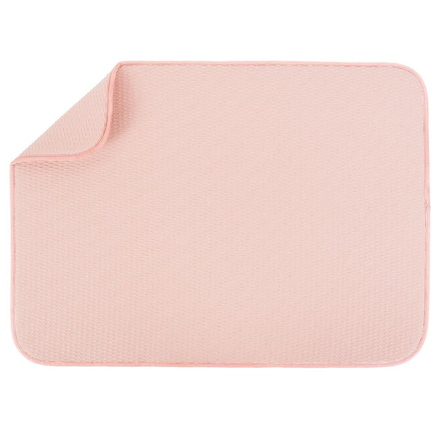 S&T INC. Dish Drying Mat XL, 18” x 24”, Absorbent Microfiber Kitchen Counter Mat, Drying Pad for Dishes, Utensils, Pots and Pans, Extra Large, Diamond Texture, Pink