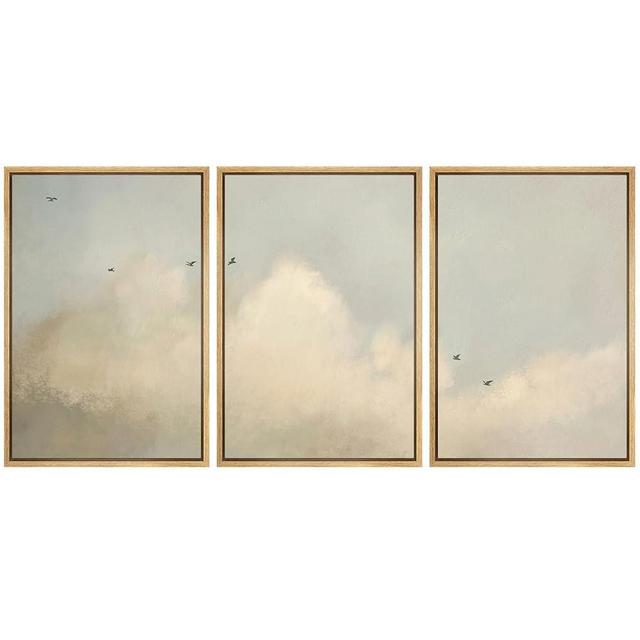 MUDECOR Framed Wall Art Print Set Minimalist Serene Sky with Birds Illustrations Modern Art Boho Decorative Colorful Chic for Living Room, Bedroom, Office - 24"x36"x3 Natural