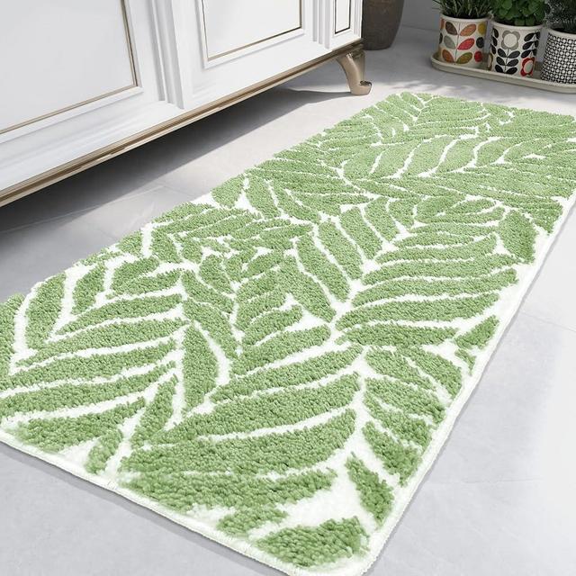 Homantic Sage Green Bathroom Rug Runner - Long Bath Mat for Bathroom Non Slip Bath Runner Decor Water Absorbent Long Rug for Bathtub Leaf Bath Mat 24" x 59"