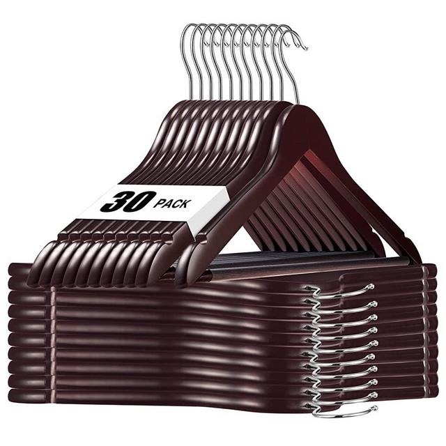HOUSE DAY Wooden Hangers 30 Pack Wood Clothes Hangers Smooth Finish Wooden Coat Hangers for Closet Heavy Duty Hangers Cherry Wood Hangers Suit Hangers for Clothes, Jacket, Shirt, Tank Top, Dress