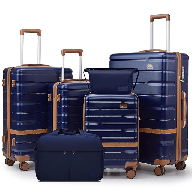NEISIA Luggage Sets Lightweight Hard Shell Suitcases with Spinner Wheels for Family Travel - Durable PC+ABS Material Carry On Luggage YKK Zippers (Navy, 6 Piece Sets (18/20/24/28/DB/TB))