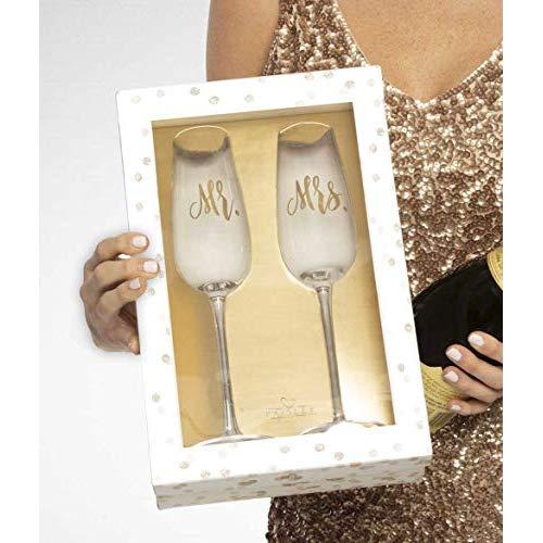 Mr. & Mrs. Champagne Flutes with Gift Box Wedding Glasses For Bride & Groom - Engagement, Wedding, Anniversary
