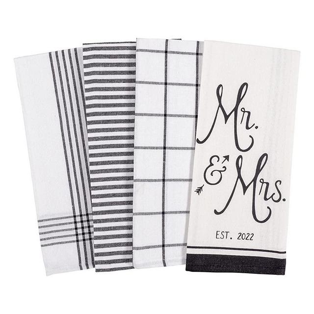 KAF Home Baker Lane Mr. & Mrs. Established 2022 Bridal Kitchen Dish Towel Set of 4, Cotton Rich, 18 x 28-inch