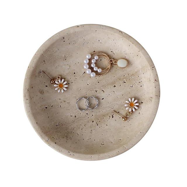 Natural Beige Travertine Jewelry Dish 5.5", Trinket Dish for Ring Earring, Gift for Woman Daugther