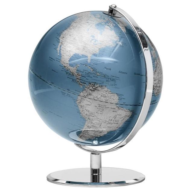Latitude World Globe by Torre & Tagus | Indigo Blue Globe | Globes of the World with Stand | Globe with Chrome Metal Stand for Office & Living Room Mantle | Indigo Blue, 9.5”