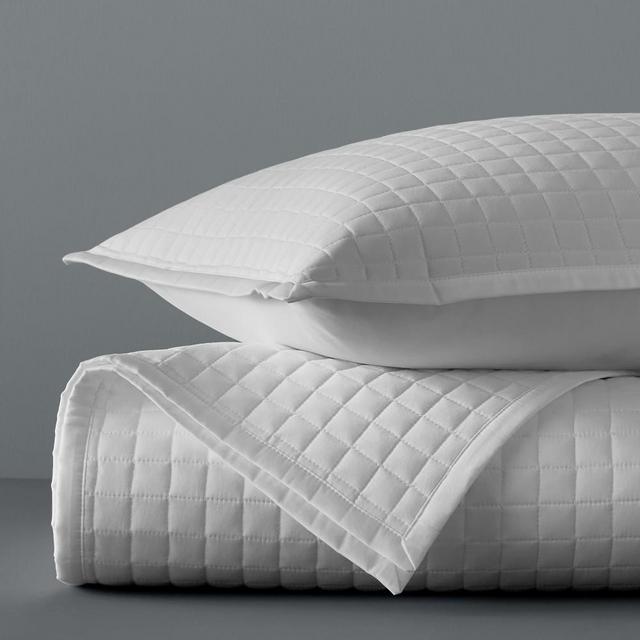 Box Stitch Sateen Coverlet, Sham, King, White