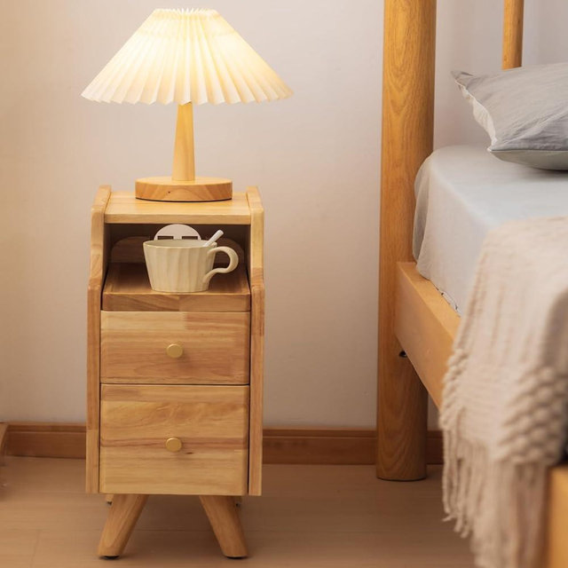 SOBIBO Small Nightstand, Narrow Nightstand, Solid Wood Night Stand, Narrow Side Table for Living Room, Small Spaces, Couch, Nature Color 9.84in Wide