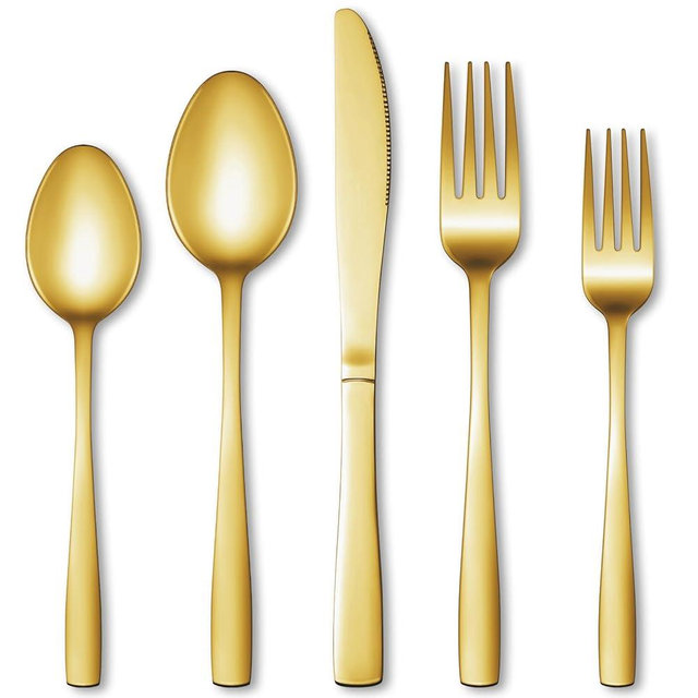 20 Pcs Gold Silverware Set, Stainless Steel Flatware Set for 4, Food-Grade Cutlery Set, Mirror Polished Tableware Eating Utensils Set for Home Kitchen, Include Knife Fork Spoon Set, Dishwasher Safe