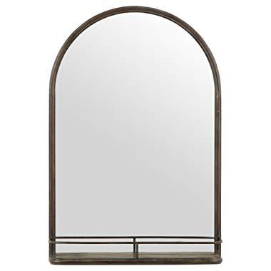 Stone & Beam Modern Round Arc Iron Hanging Wall Mirror With Shelf, 30 Inch Height, Dark Bronze