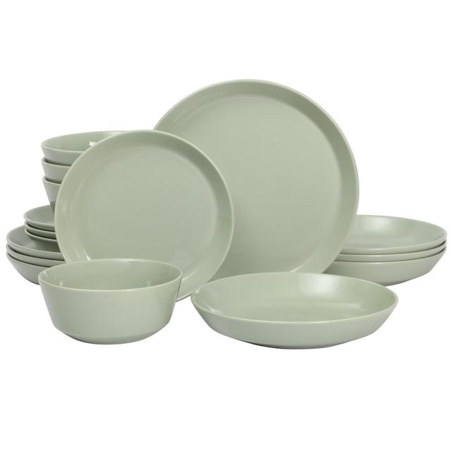 Gibson Home Summer Shades 16 Piece Plates and Bowls Dishes Service for 4 Porcelain Dinnerware Set - Green