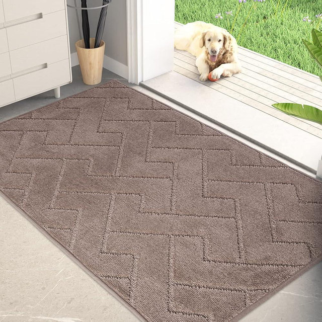 PURRUGS Dirt Trapper Door Mat 34" x 59", Non-Slip Machine Washable Entry Rug, Shoe Scraper, Dog Doormat, Super Absorbent Welcome Mat for Front & Back Door, Muddy Wet Shoes & Paws, Grayish Brown