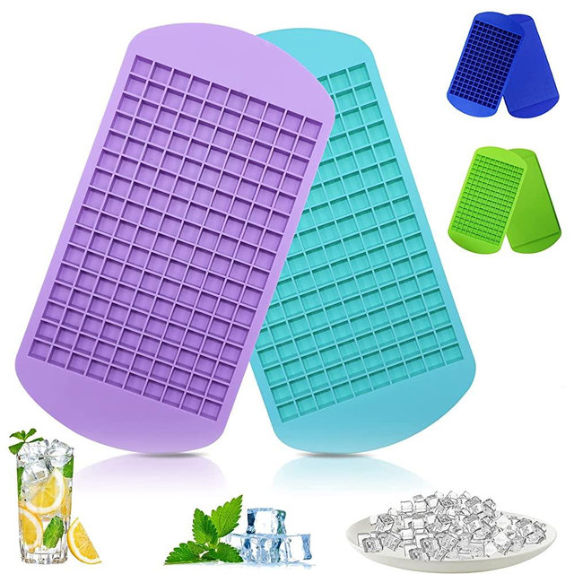 Silicone Mini Ice Cube Trays 2 Pack, 160 Small Ice Cube Molds Easy Release Crushed Ice Cube for Chilling Whiskey Cocktail, BPA Free Flexible Stackable and Durable Soft Mold Storage Containers