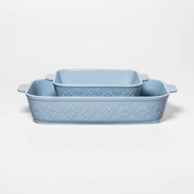 2pc Stoneware Floral Bakeware Set Blue - Threshold™