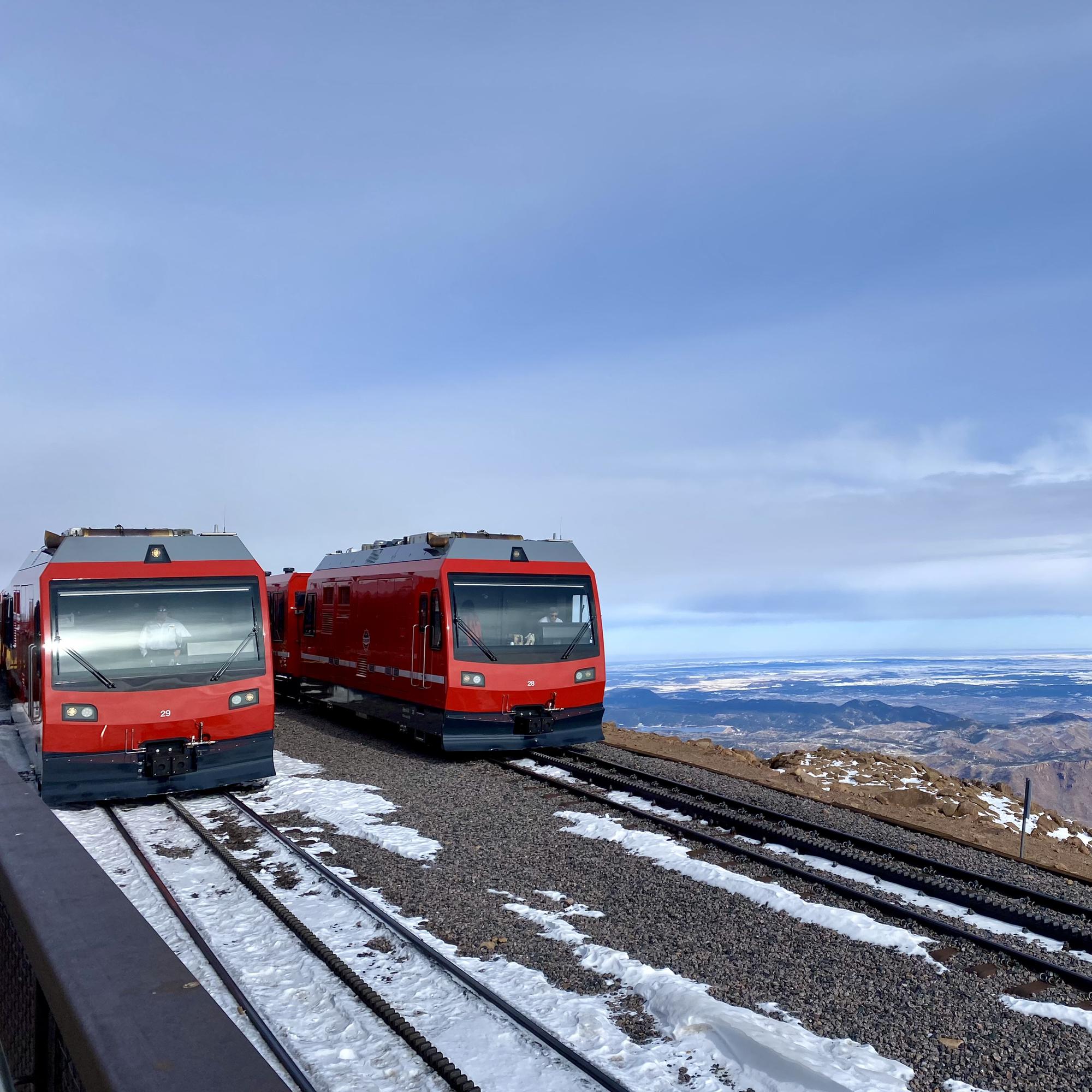 Cog trains at the top of Pikes Peak