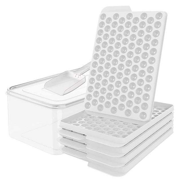 WIBIMEN Mini Ice Cube Trays, Upgraded Small Ice Cube Trays Easy Release, 104x4 PCS Tiny Ice Cube Tray Crushed Ice Tray for Chilling Drinks Coffee Juice(4Pack Ice trays & Ice Bin & Ice Scoop) (White)