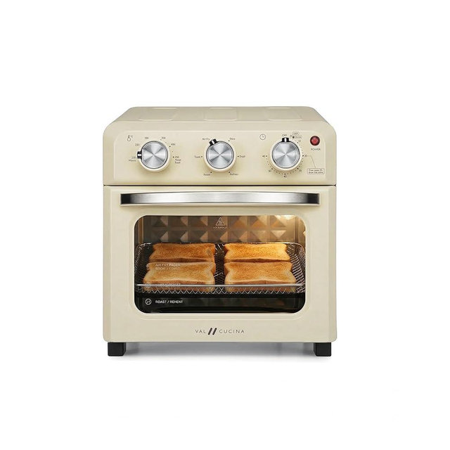 VAL CUCINA 6-in-1 Air Fryer Toaster Oven Combo, Compact 12.7 QT Small Countertop Convection Oven, Fits 9" Pizza & 4 Toast, Hexagon Hybrid Heating, Enamel Baking Pan