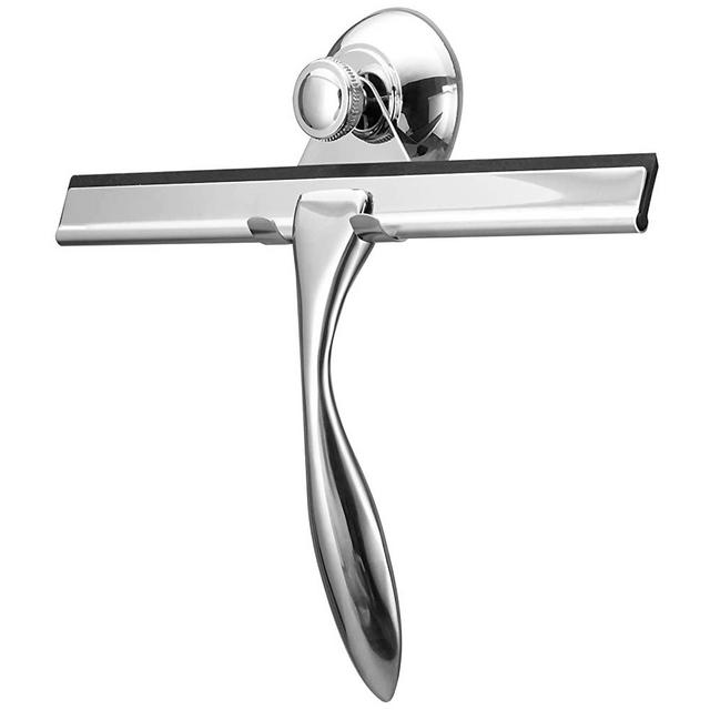 10 inch Shower Squeegee, Premium Stainless Steel Squeegee for Shower Doors, Bathroom, Window and Car Glass, All-Purpose Cleaning Glass Wiper with Suction Cup Hook & Rubber Blade Squeegee