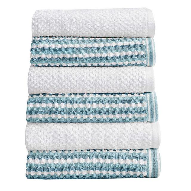 6-Piece Hand Towel Set. 100% Cotton Multi-Striped Bathroom Towels. Quick Dry and Absorbent Towels. Set Includes 6 Hand Towels. Milos Collection (6 Pack, Light Blue / Dark Blue)