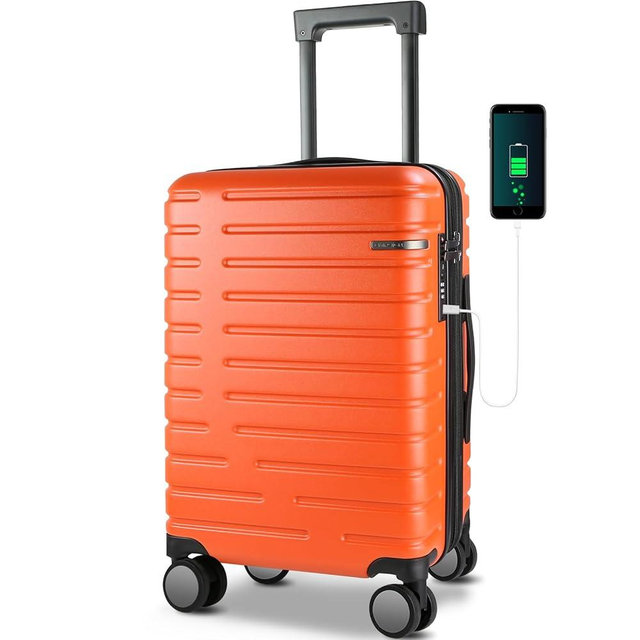 EMPSIGN Carry On Luggage with Spinner Wheels, Hard Shell Carry-On Suitcase 21x14x9 Airline Approved & Built-in TSA Lock, Durable Travel Rolling Suitcase, Carry-On 20-Inch, Orange