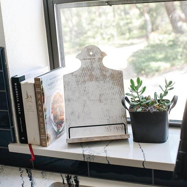 Cookbook Stand w/Metal Rail-Wooden Adjustable Whitewashed Recipe Book Holder-Recipe Book Stand-Cook Book Stand for Kitchen Counter-Cook Book Holder for Kitchen Counter-Cook Book Stand-Cookbook Holder