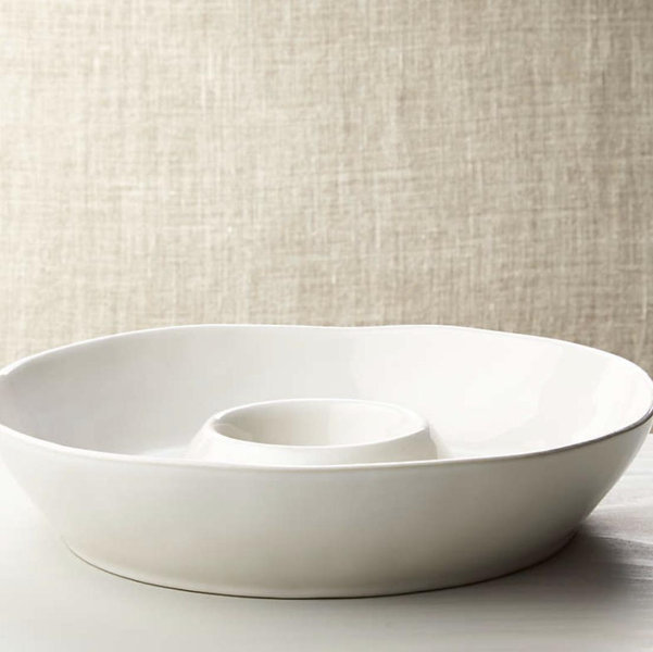 Marin White Stoneware Chip and Dip Server