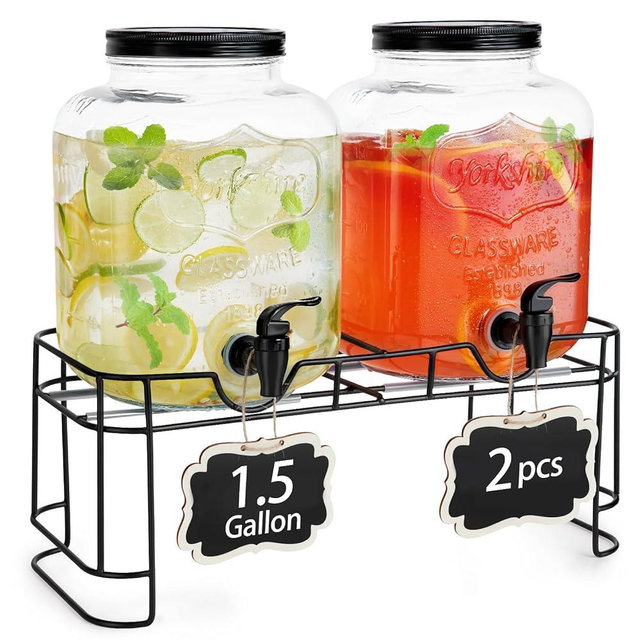 2 PCS 1.5 Gallon Drink dispenser For Parties, Beverage Dispenser With Stand, Large Water Drink Dispensers With Spigot for BBQ, Picnic, Party, Ideal for Lemonade,Juice, Tea, and Party Drinks
