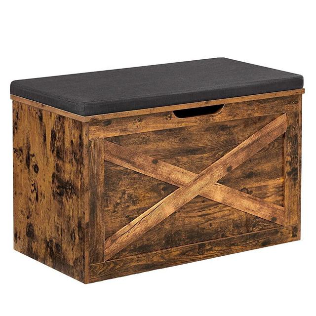 VASAGLE Shoe Bench, Padded Storage Bench with Cushioned Seat, Storage Chest Cabinet, Barn-Door Style, 29.9 x 15.7 x 18.9 Inches, Rustic Brown ULHS056X01