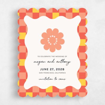 Pink Scalloped Wedding Save the Date - Vibrante Portrait
