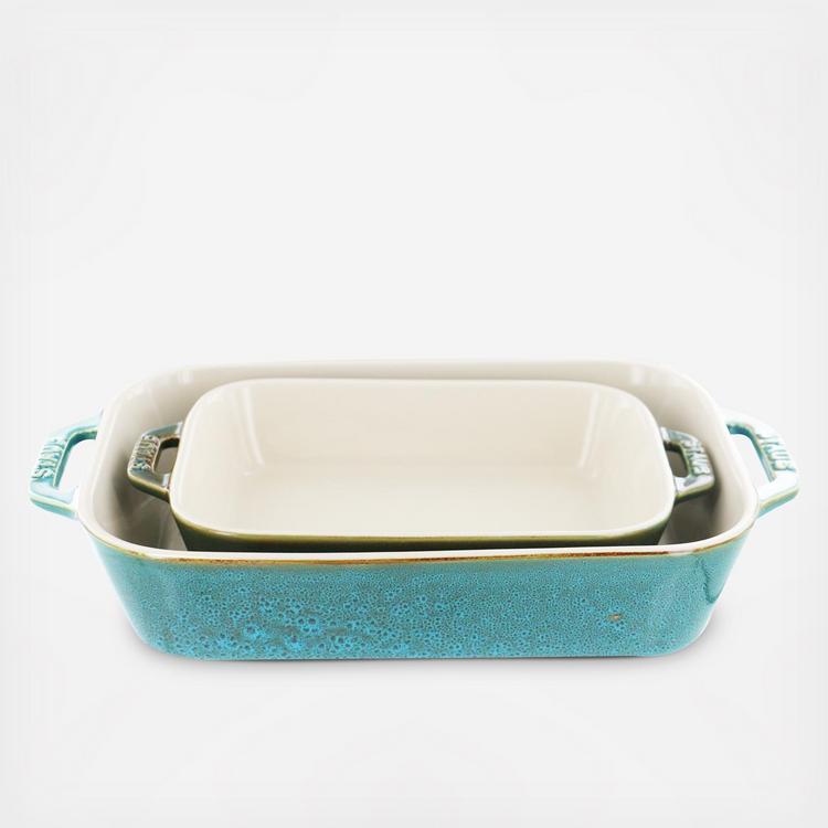 Staub Ceramic 2-pc Rectangular Baking Dish Set - Rustic Turquoise