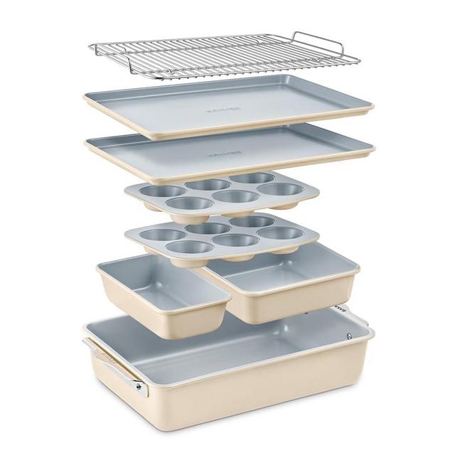 Bakken 8-Piece Stackable Bakeware Set - Ceramic Non-Stick Coating, Baking Sheets, Assorted Baking Pans, PTFE, PFOA & PFOS Free - Healthy Baking, Ergonomic Handles, Cooling Rack, Non-Toxic, Oven-Safe